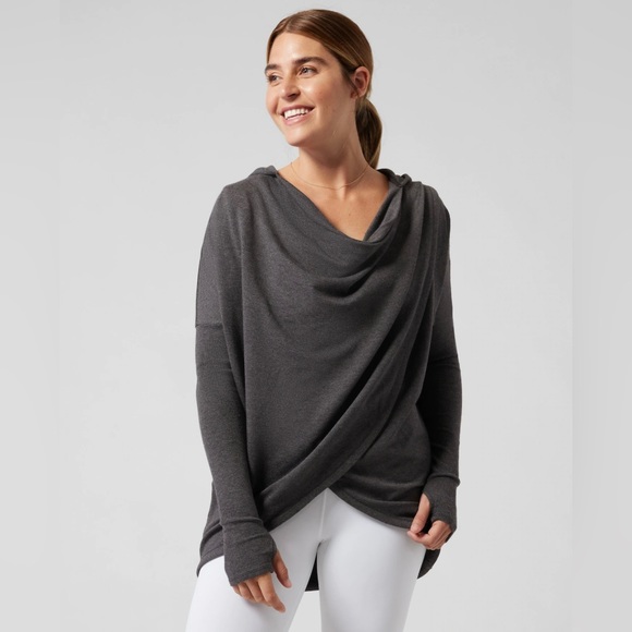 Athleta Tops - Athleta Purna Wrap Sweatshirt Gray Cocoon Wrap Hooded Athleisure Hoodie Pullover